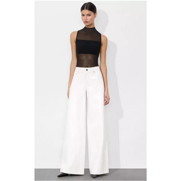 Alice and Olivia Women Trish Baggy Faux Leather Pants Off White Size 4 - Picture 3 of 5